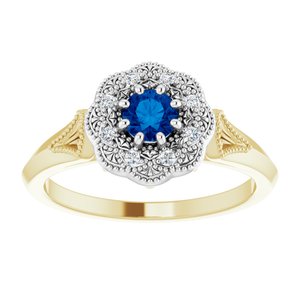 14K Yellow/White Gold Natural Blue Sapphire & .06 CTW Natural Diamond Ring Vintage-Inspired Halo-Style Ring
