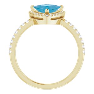 14K Yellow Gold Natural Swiss Blue Topaz & 1/4 CTW Natural Diamond Halo-Style Ring