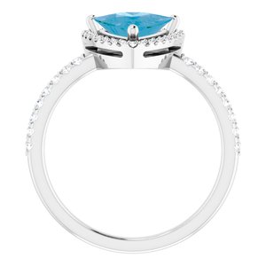 Platinum Natural Swiss Blue Topaz & 1/4 CTW Natural Diamond Halo-Style Ring
