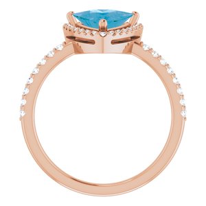 14K Rose Gold Natural Swiss Blue Topaz & 1/4 CTW Natural Diamond Halo-Style Ring