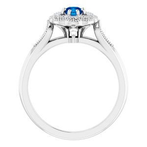 14K White Gold Natural Blue Sapphire & .06 CTW Natural Diamond Ring Vintage-Inspired Halo-Style Ring