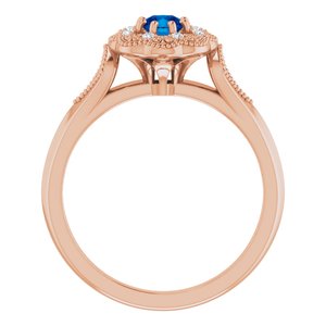 14K Rose Gold Natural Blue Sapphire & .06 CTW Natural Diamond Ring Vintage-Inspired Halo-Style Ring