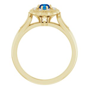 14K Yellow Gold Natural Blue Sapphire & .06 CTW Natural Diamond Ring Vintage-Inspired Halo-Style Ring