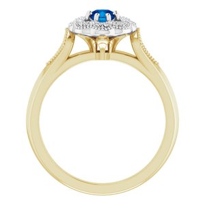 14K Yellow/White Gold Natural Blue Sapphire & .06 CTW Natural Diamond Ring Vintage-Inspired Halo-Style Ring