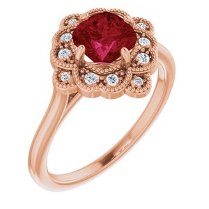 14K Rose Gold Lab-Grown Ruby & .08 CTW Natural Diamond Halo-Style Ring