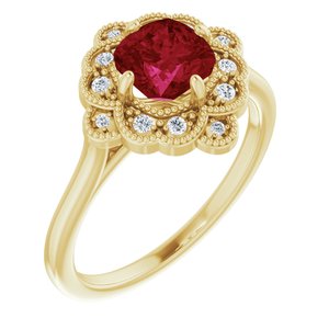 14K Yellow Gold Lab-Grown Ruby & .08 CTW Natural Diamond Halo-Style Ring