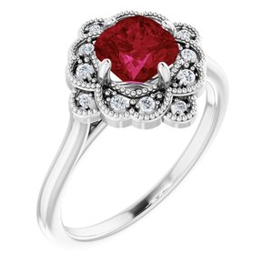 14K White Gold Lab-Grown Ruby & .08 CTW Natural Diamond Halo-Style Ring
