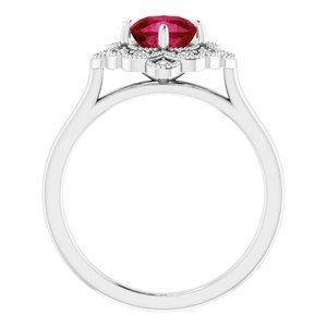 Platinum Lab-Grown Ruby & .08 CTW Natural Diamond Halo-Style Ring