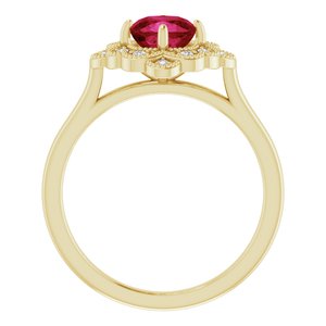 14K Yellow Gold Lab-Grown Ruby & .08 CTW Natural Diamond Halo-Style Ring
