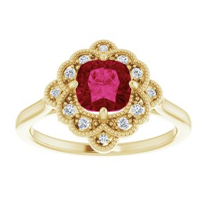 14K Yellow Gold Lab-Grown Ruby & .08 CTW Natural Diamond Halo-Style Ring