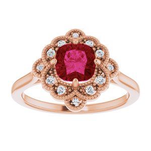 14K Rose Gold Lab-Grown Ruby & .08 CTW Natural Diamond Halo-Style Ring