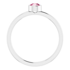 14K White Gold 4 mm Natural Pink Tourmaline Ring