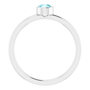 Rhodium-Plated Sterling Silver 4 mm Imitation Blue Zircon Ring