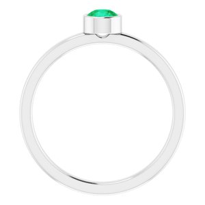 14K White Gold 4 mm Natural Emerald Ring