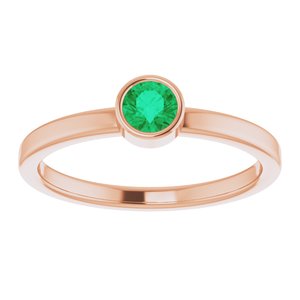 14K Rose Gold 4 mm Lab-Grown Emerald Ring