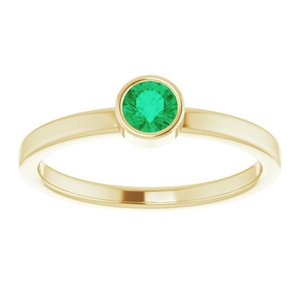 14K Yellow Gold 4 mm Natural Emerald Ring