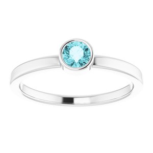14K White Gold 4 mm Natural Blue Zircon Ring