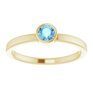 14K Yellow Gold 4 mm Natural Aquamarine Ring