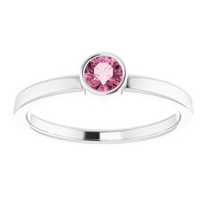 14K White Gold 4 mm Natural Pink Tourmaline Ring