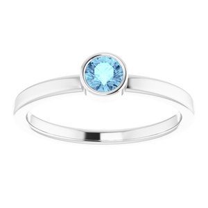 14K White Gold 4 mm Natural Aquamarine Ring