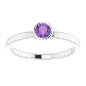 14K White Gold 4 mm Natural Amethyst Ring
