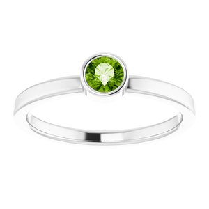 14K White Gold 4 mm Natural Peridot Ring
