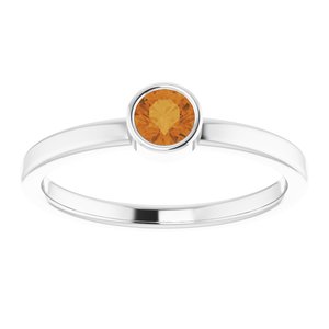 14K White Gold 4 mm Natural Citrine Ring