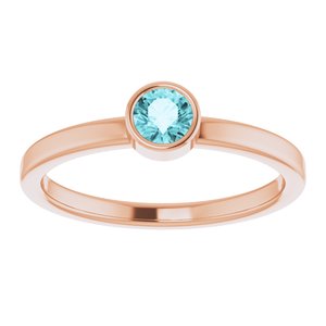 14K Rose Gold 4 mm Natural Blue Zircon Ring