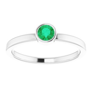 14K White Gold 4 mm Natural Emerald Ring