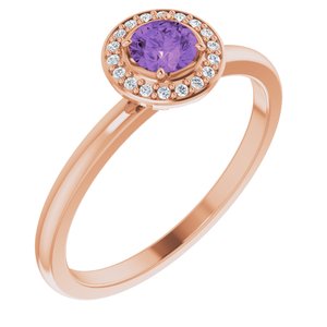 14K Rose Gold Natural Amethyst & .05 CTW Natural Diamond Ring