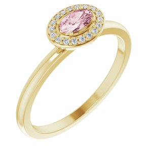 14K Yellow Gold 5x3 mm Natural Morganite & .04 CTW Natural Diamond Halo-Style Ring