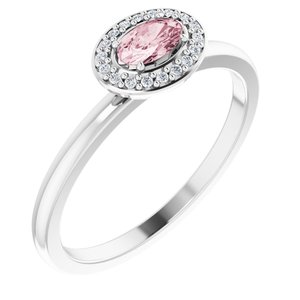 14K White Gold 5x3 mm Natural Morganite & .04 CTW Natural Diamond Halo-Style Ring