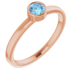 14K Rose Gold 4 mm Natural Aquamarine Ring