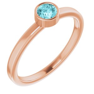 14K Rose Gold 4 mm Natural Blue Zircon Ring