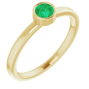 14K Yellow Gold 4 mm Natural Emerald Ring