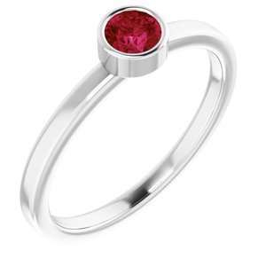 14K White Gold 4 mm Natural Ruby Ring