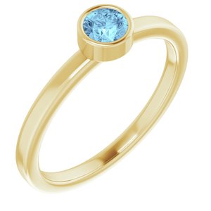 14K Yellow Gold 4 mm Natural Aquamarine Ring