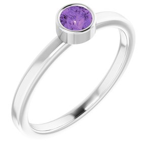 14K White Gold 4 mm Natural Amethyst Ring