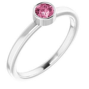 14K White Gold 4 mm Natural Pink Tourmaline Ring