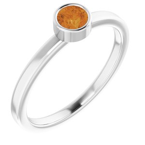14K White Gold 4 mm Natural Citrine Ring