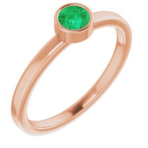 14K Rose Gold 4 mm Natural Emerald Ring