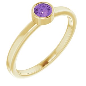 14K Yellow Gold 4 mm Natural Amethyst Ring