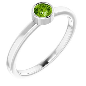 14K White Gold 4 mm Natural Peridot Ring