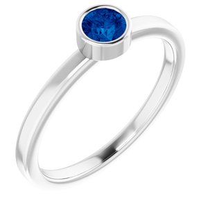 14K White Gold 4 mm Lab-Grown Blue Sapphire Ring