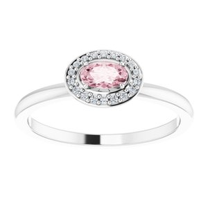 14K White Gold 5x3 mm Natural Morganite & .04 CTW Natural Diamond Halo-Style Ring