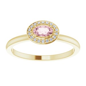 14K Yellow Gold 5x3 mm Natural Morganite & .04 CTW Natural Diamond Halo-Style Ring