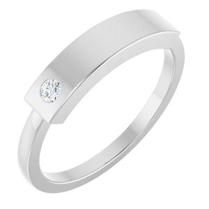 14K White Gold .03 CT Natural Diamond Stackable Family Signet Ring