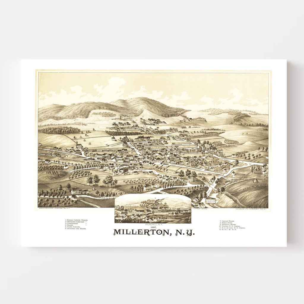 Vintage Map of Millerton, New York 1887
