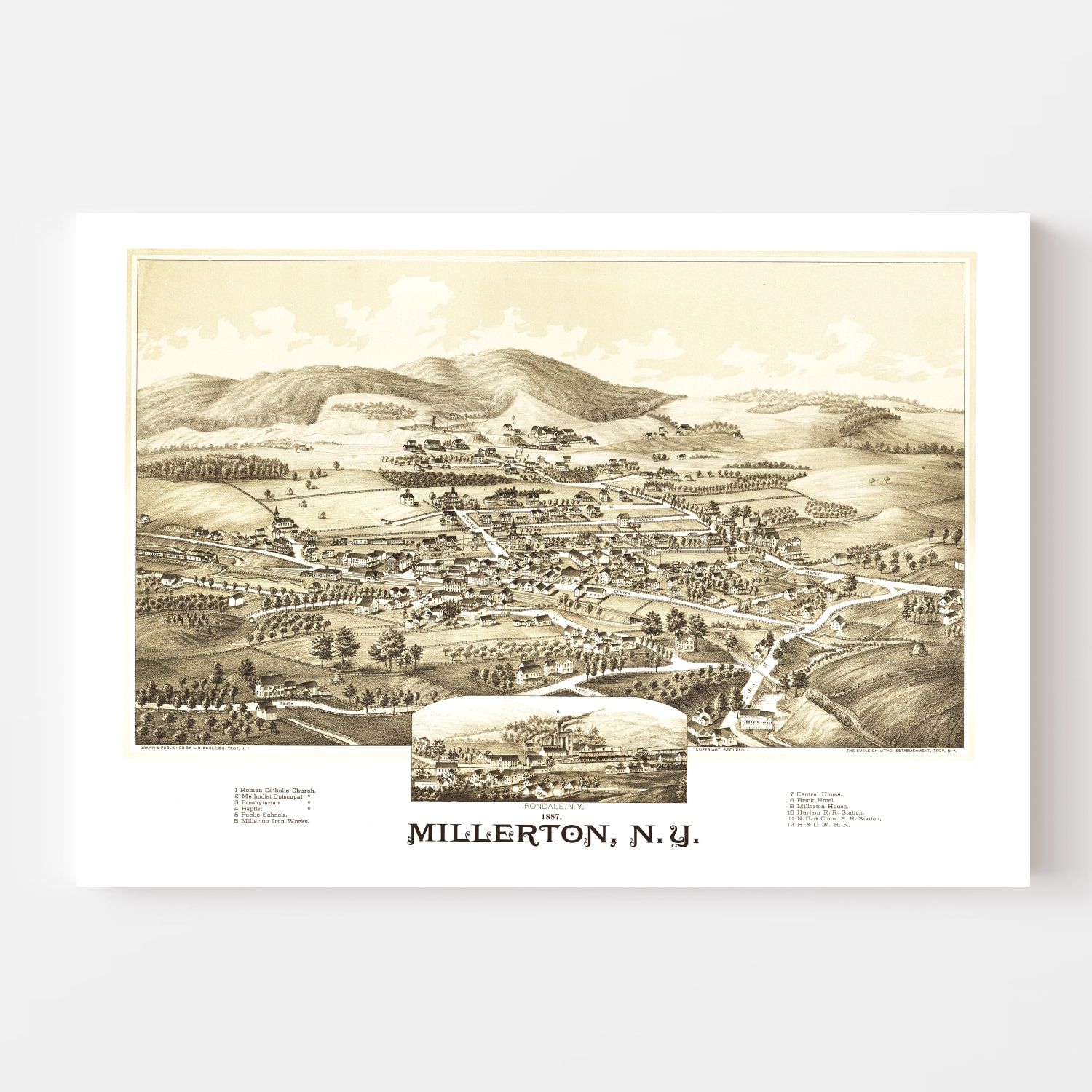 Vintage Map of Millerton, New York 1887