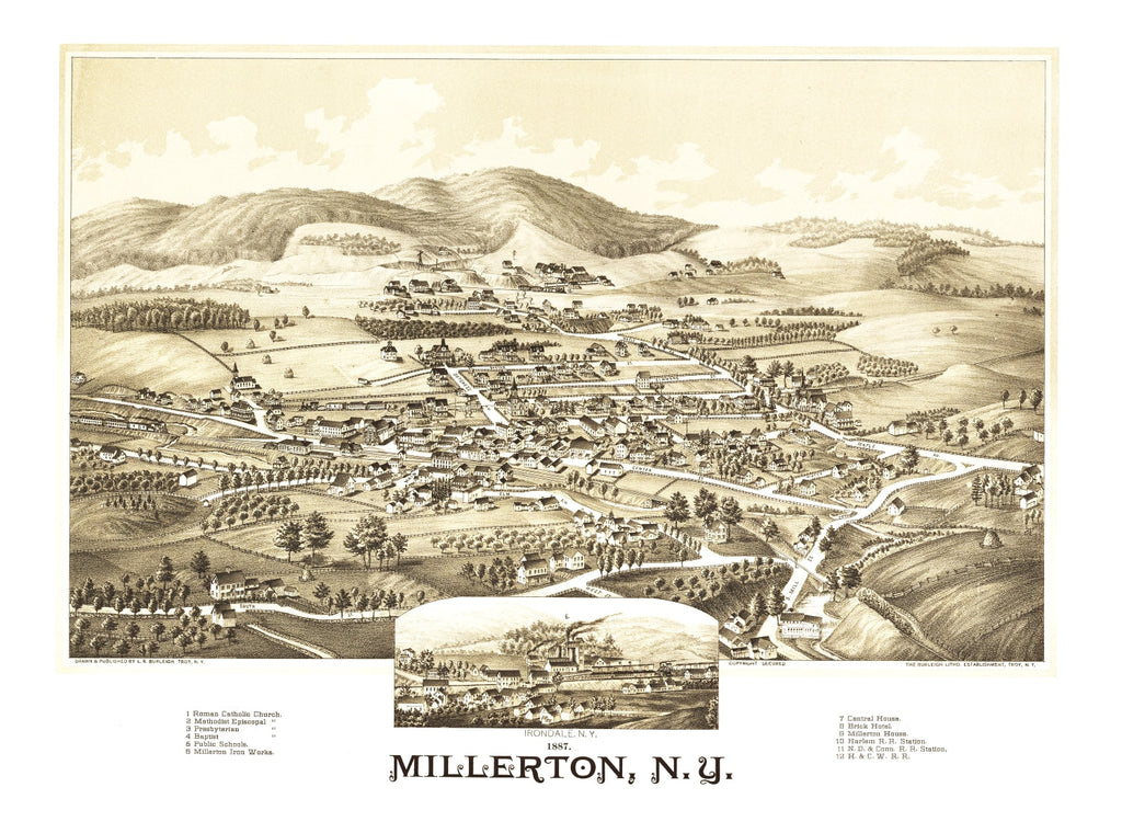 Vintage Map of Millerton, New York 1887
